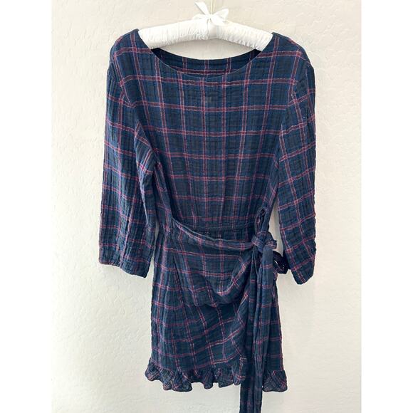 La Vie Rebecca Taylor Dresses & Skirts - REBECCA TAYLOR | La Vie Dark Blue Lurex Metallic Plaid Wrap Mini Dress | Medium